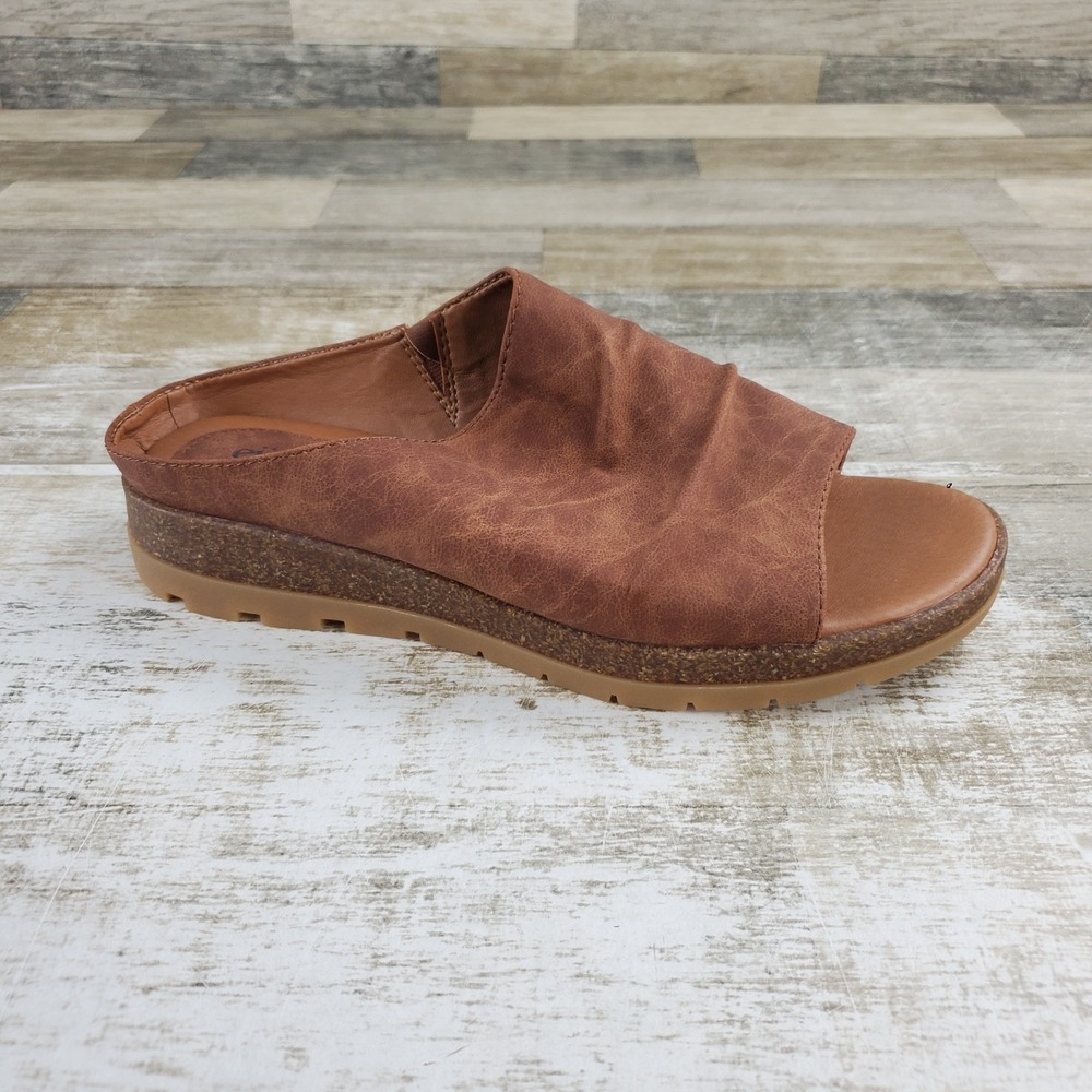 EuroSoft Lenora Womens Wedge Sandals Sz 9.5 Brown Leather Slip On Comfort